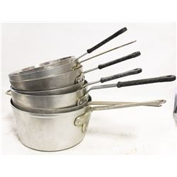 LOT OF SEVEN COMMERCIAL ALUMINUM SAUCE PANS