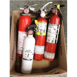 LOT OF 4 SMALL CHARGED EXTINGUISHERS IN BOXES