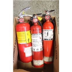 LOT OF 3 SMALL CHARGED EXTINGUISHERS IN BOXES