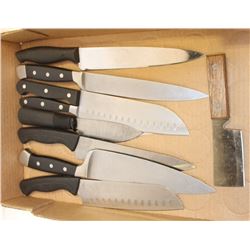 FLAT OF KITCHEN KNIVES W/ NAMES LIKE CUISINART,