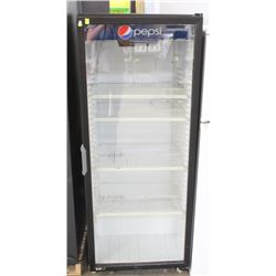 SINGLE DOOR UPRIGHT SODA BOTTLE COOLER ON WHEELS
