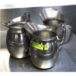 3 VOLLRATH STAINLESS STEEL WATER JUGS.