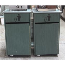 TWO GREEN WOODEN COMMERCIAL WASTE BIN