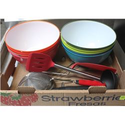 FLAT WITH BRAND NEW SPATULA BOWLS, SIFTERS AND