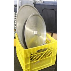 CRATE WITH ASSORTED ALUMINUM PAN LIDS