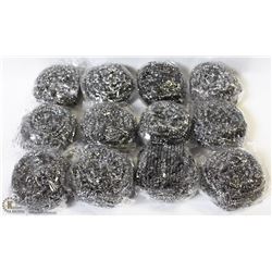 PACKAGE OF 12 NEW STAINLESS STEEL POT SCRUBBERS