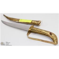 BRASS TONE CURVED DAGGER WITH SHEATH