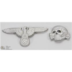 SS METAL HAT INSIGNIA MARKED GES GESCH WITH 2