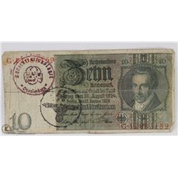 NAZI SS BANK NOTE STAMPED CONCENTRATION CAMP