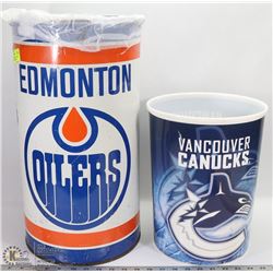VINTAGE OILERS & VANCOUVER CANUCKS WASTEBASKETS
