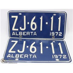 PAIR OF VINTAGE 1972 ALBERTA LICENCE PLATES.