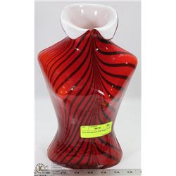 TALL RED BLACK AND WHITE VASE