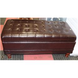 BROWN LEATHERETTE STORAGE OTTOMAN