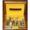 Image 1 : WOOD & LEATHER JEWELLERY BOX FULL OF