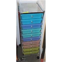 10 DRAWER STORAGE CART WITH ORGANIZER TOP &