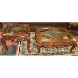 WOOD CARVED MARBLE AND GLASSTOP COFFEE AND