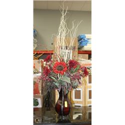 METAL VASE WITH ARTIFICIAL FLOWERS AND TWIGS
