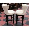 Image 1 : PAIR OF WOOD AND MICROFIBRE SWIVEL BAR STOOLS