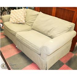 GREEN FABRIC 83"  SOFA WITH THROW CUSHIONS