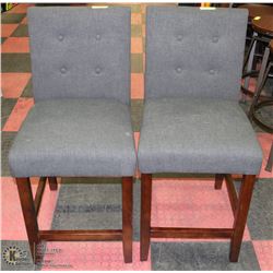 PAIR OF GREY FABRIC BAR STOOLS