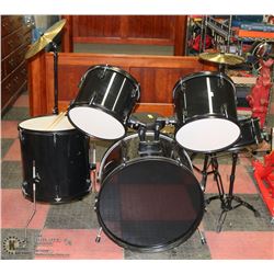 10PC DRUM SET WITH KICKER PEDDLE, STOOL AND STICKS