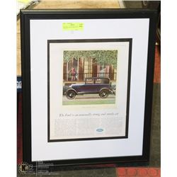 ORIGINAL 1920'S FORD AD FRAMED 11" X 14"