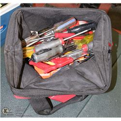RED MILWAUKEE TOOL BAG WITH CONTENTS