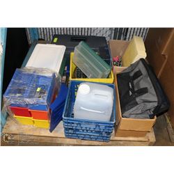 PALLET WITH TOOL BOX FILLED WITH TOOLS, TOASTER,