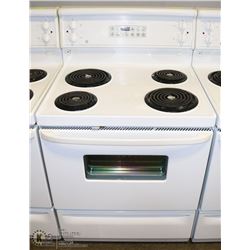 GE SELF CLEANING 30" STOVE WITH DIGITAL DISPLAY.