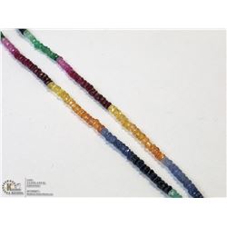 30) 18KT CLASP RUBY, EMERALD & SAPPHIRE NECKLACE