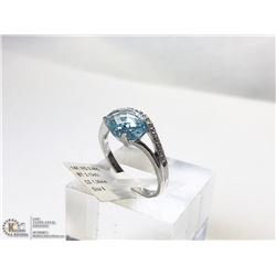 33) 14KT WHITE GOLD BLUE TOPAZ & CZ RING SIZE 7