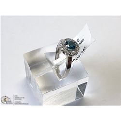 39) 10KT W. GOLD BLUE & WHITE DIAMONDS RING SIZE 6