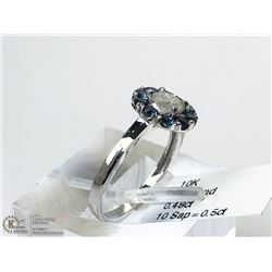 46) 10KT W. GOLD DIAMOND SAPPHIRE RING SIZE 6.25