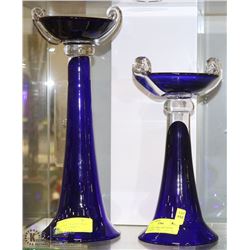 2 VINTAGE COBALT BLUE GLASS ORNAMENTS - TALL