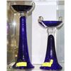 Image 1 : 2 VINTAGE COBALT BLUE GLASS ORNAMENTS - TALL