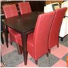 Image 1 : TABLE WITH BUILT IN  LEAF AND 4 RED LEATHERETTE