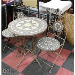 DECORATIVE BISTRO TABLE AND 2 CHAIRS, METAL