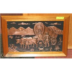 VINTAGE 1966 FRAMED COPPER ART OF THE EARLY