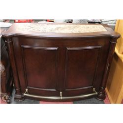 WOOD AND MARBLETOP BAR WITH DRAWER, 2 DOOR STORAGE