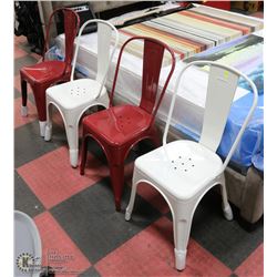 SET OF 4 RED AND WHITE METAL SIDECHAIRS