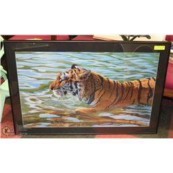 VINTAGE SIGNED TIGER PICTURE BY FLODIN  FRAMED.