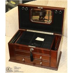 SOLID WOOD JEWELLERY BOX WITH KEY