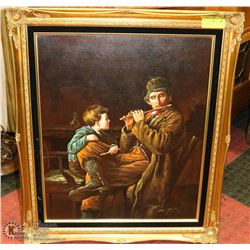 MAN TEACHING BOY HOW TO PLAY FLUTE PAINTING ON