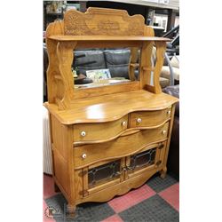 OAK SIDEBOARD WITH MIRROR. 47"X19"X67"H