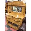 Image 2 : OAK SIDEBOARD WITH MIRROR. 47"X19"X67"H