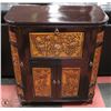 Image 1 : AS IS CARVED WINE CABINET/BAR WITH SIDE WINE GLASS