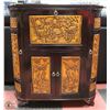 Image 2 : AS IS CARVED WINE CABINET/BAR WITH SIDE WINE GLASS