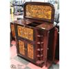 Image 4 : AS IS CARVED WINE CABINET/BAR WITH SIDE WINE GLASS