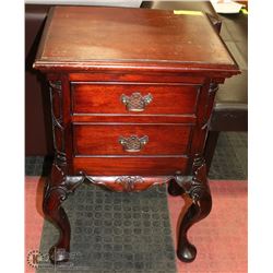 CARVED WOOD 2 DRAWER END TABLE