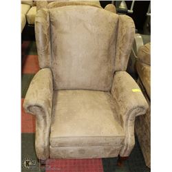 BROWN MICROFIBRE RECLINING WING BACK PARLOUR
